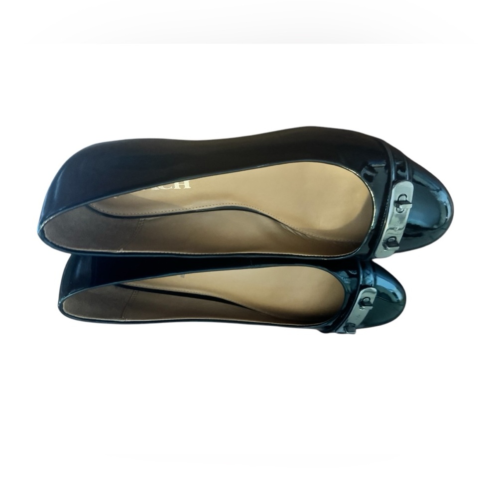 COACH Oswald Black Patent Leather Ballerina Flats with Metal Buckle Accent. - Picture 9 of 12
